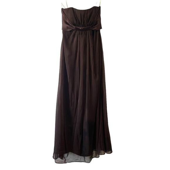 Belsoie Brown Strapless Gown Size 4 Empire Waist Flowy Formal wedding - Picture 1 of 7